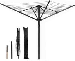 Droogmolen Buiten - Waslijnrek Tuin - Kleding Drogen - 360 Graden Draaibaar - 60 Meter Lijn - Zwart — thumbnail 1