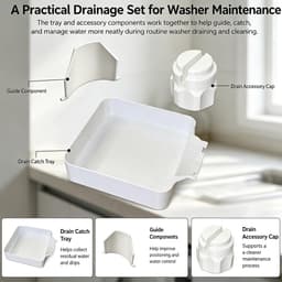 KZQ Afvoerbak voor wasmachine - Afvoerbak voor wasmachine met voorlader - Afvoerbak - Dekselopener - Geleidingslamellen - 17,8 x 17,8 x 5 cm - Geschikt voor kelders, appartementen, stacaravans en garages - 3-delige set — thumbnail 4