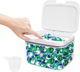 2,8 l wasmiddelopslag, opslagcontainer voor waspods met maatbeker, organizer voor opslag van grote capaciteit voor badbommen, geurversterker, keuken voedselopslagcontainer (1) — thumbnail 1
