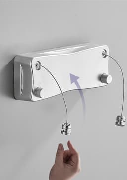 Witte dubbele uittrekbare wandroldrooglijn (2x 5,2 meter) totaal 10,4 meter - Ruimtebesparende wandwaslijn met sterke waslijndraad voor binnen en buiten drogen — thumbnail 4