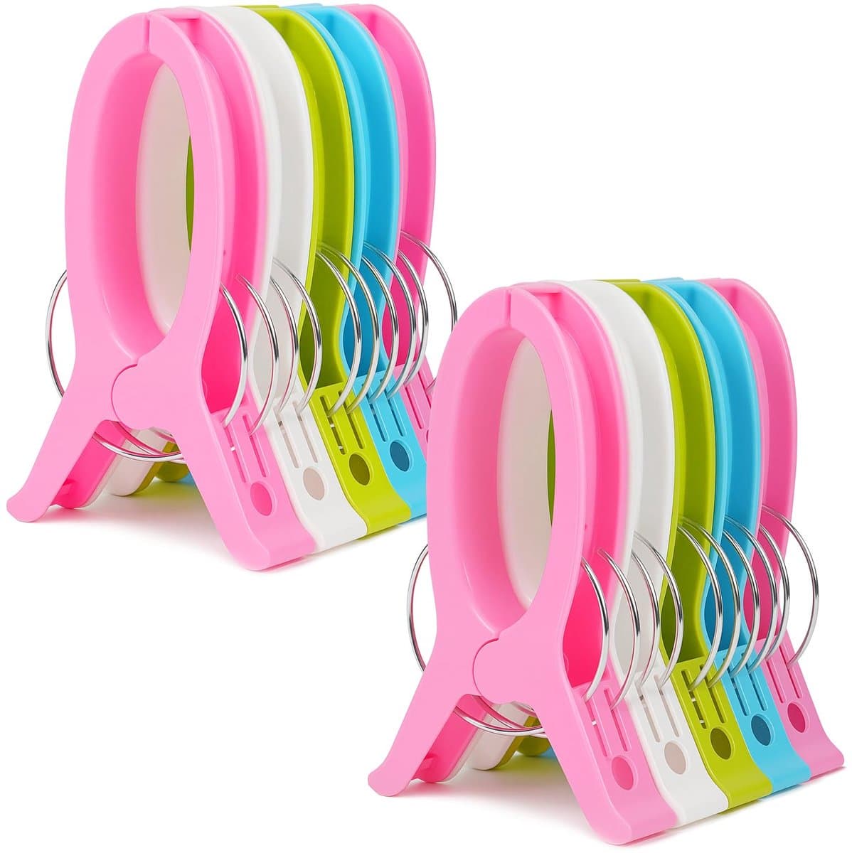 10 stuks kleurrijke strandhanddoekclips, extra grote plastic wasclip wasknijpers winddichte kledingspelden voor strand, zwembad, dagelijkse wasserette, zware badhanddoek — afbeelding 1