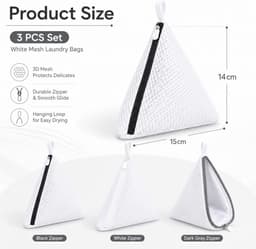 Set van 3 - Mini waszakjes van mesh - Waszakken - Polyester wasmachinezakjes - Waszakken van mesh met ritssluiting - 14*15 cm - Wit - Compact en draagbaar - Herbruikbaar - Geschikt voor delicate kleding, ondergoed en sokken — thumbnail 5