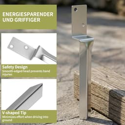 SnelShoppen - Set van 4 Indrijfankers voor Houten Palen, 44cm Grondhuls, L-vormig Grondanker van Koolstofstaal voor Schommelpalen, Tuin en Buiten — thumbnail 3