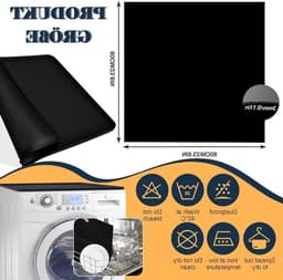 Zachte en op maat te snijden wasmachineafdekking 60 x 60 cm, antislip, universeel voor wasmachine en droger, zwart, ideaal voor badkamer en keuken — thumbnail 3