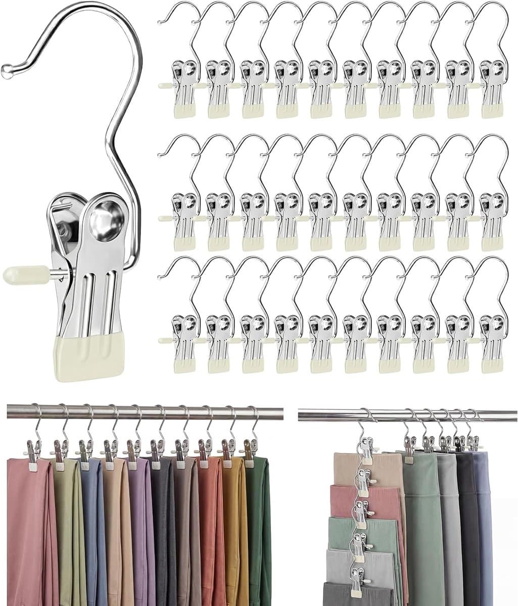 30 Stuks Kledingclips met Haak, Antislip Broekclips voor Kleding, Ruimtebesparende Hanger Clips voor Broeken, Rokken, Jeans, Sokken en Ondergoed, Stapelbare Kast Organizer — afbeelding 1