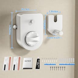Wanddroger Intrekbare Waslijn Voor Binnen En Buiten, Uitschuifbaar Zware Roestvrijstalen Lijn, Wandmontage Niet-doorhangend, Waslijn Voor Badkamer, Balkon Waslijn met ophangstang -4.2m (Wit) — thumbnail 4