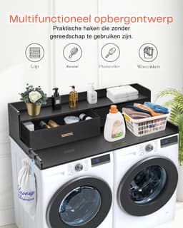 Damenzo - Wasmachine werkblad - Wasdroger aanrecht - Met 2 lades - Organizer - Wasmachine rek - 137 x 70 x 30,5 cm - Zwart — thumbnail 5
