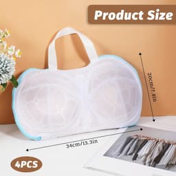 VHV-BH-waszak - Beschermt lingerie tijdens het wassen - 34 x 20 cm - 3D-ondersteuning voor cup A-C - Wasnetje met verborgen rits voor bh's en delicate kleding - Polyester - Wit - Set van 4 - Blauw en wit — thumbnail 2