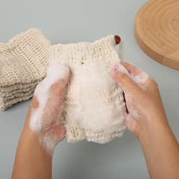 3 stuks - Badkamer zeeptas - Natuurlijke zeepzak - Schuimnet van katoen en linnen - Schuimnetzak voor badhanddoeken - Handgemaakte zeeptas - Badkamer zeeptas met trekkoord - Met kralen - 9 cm x 14 cm - Beige — thumbnail 2