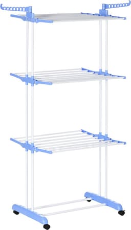 FloraGrace Droogtoren - Inklapbaar Met Wielen En Kledinghangerhaken - 73 x 64 x 177 cm - Staal - Blauw - Voor Binnen En Buiten — thumbnail 4