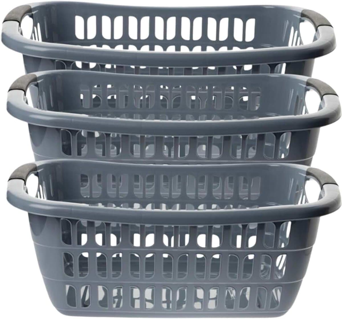 Set van 3 grote grijze wasmanden 55 x 37 x 20 cm: uw multi-talent voor orde en comfort — afbeelding 1