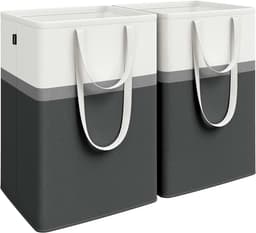 Set van 2 wasmanden, opvouwbare wasmanden, waszakken van 110 liter met korte en lange handgrepen, gemakkelijk te dragen en schoon te maken, vrijstaand, inktzwart LCB210B01 — thumbnail 1