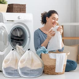 Waszakken met trekkoord, fijn net voor wasmachine, kleding, beddengoed, tafelkleden, gordijnen — thumbnail 3