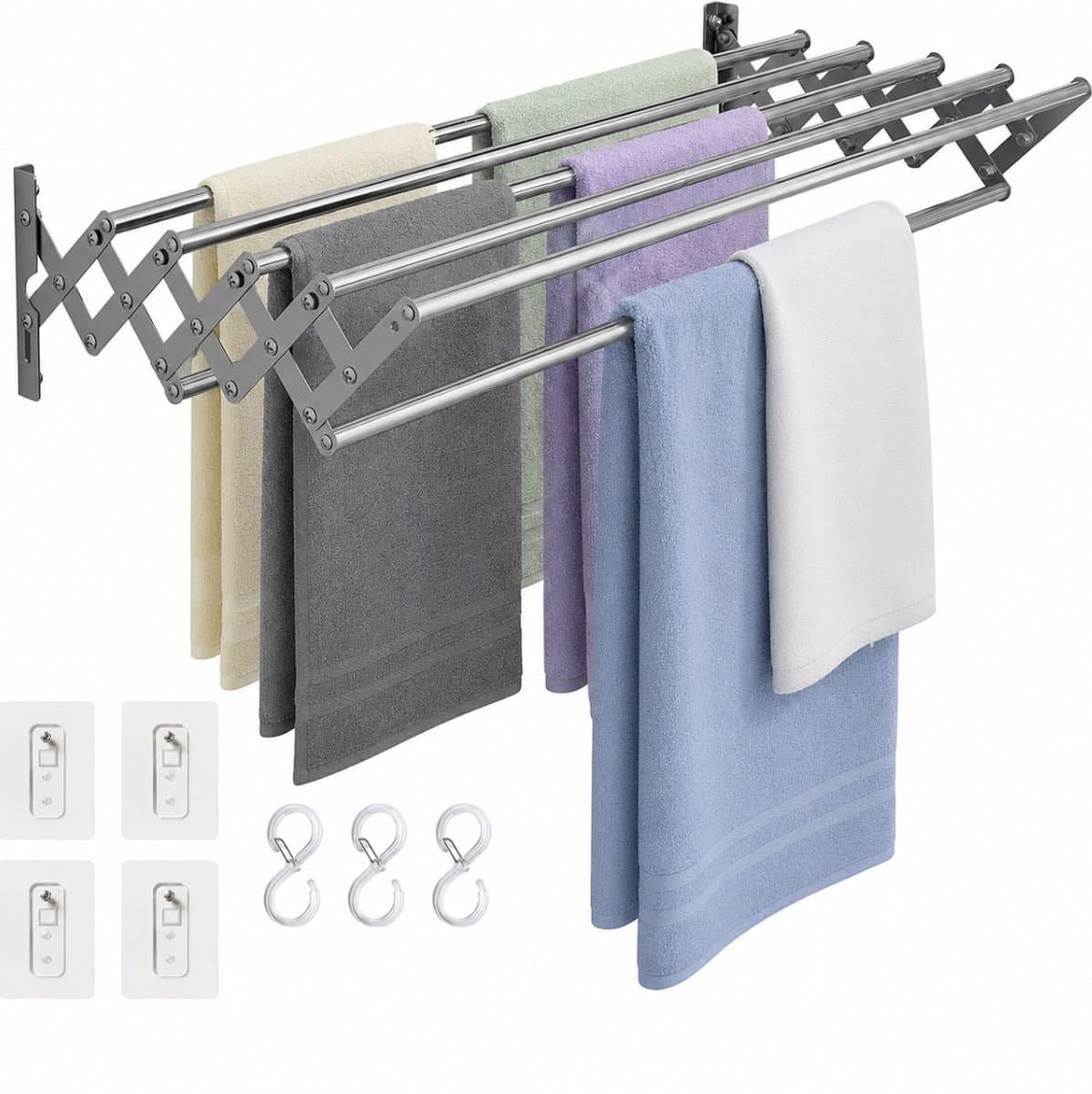 BSS® Wanddroogrek Inklapbaar 80 cm – RVS Wanddroger voor Kleding – Ruimtebesparend Droogrek voor Wasgoed, Handdoeken en Kleding – Voor Binnen en Buiten — afbeelding 1