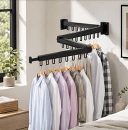 BSS® Wanddroogrek Inklapbaar 120 cm – Uittrekbaar Wandwasrek met 3 Niveaus – 18 Haken en Handdoekhouder – Ruimtebesparend Droogrek voor Balkon, Badkamer en Bijkeuken — thumbnail 3