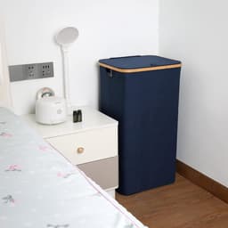 efluky Wasmand met deksel 100 liter, grote wasmand, bamboe 100 l hoge wasmand vuilwasemmer emmer vuile kleding tas, blauw — thumbnail 3