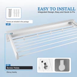 Dailygoods 7 Staven Opvouwbaar Onzichtbaar Rek Wandmontage Drooghanger Intrekbaar Opvouwbaar Droogrek 84*43.5*6cm - AliE — thumbnail 4