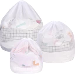 Wäschesäcke Set - Wäschenetz Voor Waschmaschine - 3 Stuks Verschillende Maten - Duurzaam Polyester Mesh Met Kordelzug - Voor Ondergoed Babykleding En Oberbekleidung - Grijs Fijnmazig — thumbnail 1