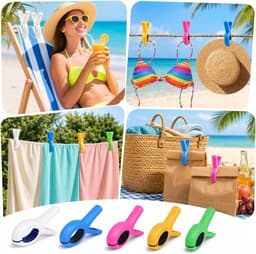 10 stuks handdoekklemmen voor strandstoelen, winddichte wasknijpers, kleurrijk — thumbnail 3