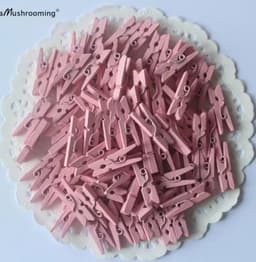 Mini Wasknijpers - 200 stuks - 3cm - Hout - Roze - Geboortekaartjes — thumbnail 2