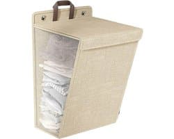 iBright hangende wasmand met Deksel - Inklapbare waszak - 60 Liter - Inclusief Muurbevestiging - Beige