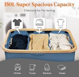wasmand met deksel-150l- grote wasmand 3 vakken- sorteerbak-Donkerblauw — thumbnail 5