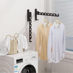Wanddroogrek inklapbaar - Aluminium 90 graden draaibaar - Uittrekbaar wasrek - Balkon Bijkeuken Garderobe - Keuken Badkamer - Zwart Wanddroogrek — thumbnail 3
