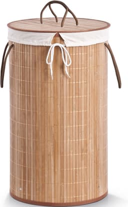 1x Luxe ronde bruine wasmanden van bamboe hout 35 x 60 cm - Huishouding/huishouden - Schoonmaakartikelen - Was sorteren/verzamen - Wasgoedmanden/wasmanden - Ronde wasmanden — thumbnail 1