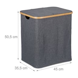 wasbox met deksel - 80 l - bamboe - polyester - ademende waszak - badkamer — thumbnail 2