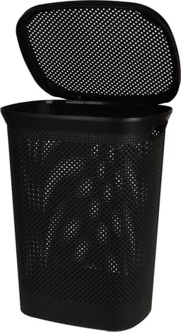 Bathroom Solutions Wasmand - Set van 2x stuks - zwart - 60 liter - 37 x 46 x 60 cm - met deksel — thumbnail 2