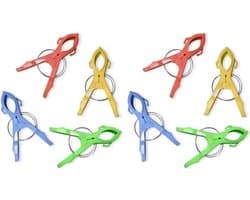 Handdoekklem - 8x - gekleurd - kunststof - 12 cm - handdoek knijper