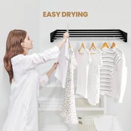 Sensova Wanddroogrek Inklapbaar - Ruimtebesparend Wasdroogrek Voor Muurmontage Met 5 Aluminium Staven – Sterk En Duurzaam Droogrek Hangend Voor Kleding Handdoeken En Lakens - Ideaal Wasrek Voor Kleine Ruimtes Binnen En Buiten — thumbnail 4
