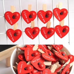 Cosensi - Houten wasknijpers rood mini-hart decoratie bruiloft foto's adventskalender — thumbnail 5