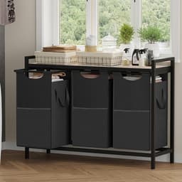 Wasmand met 3 Vakken en Hangrek - Grote Capaciteit 170L - Afneembare Zakken - Ideaal voor Badkamer of Slaapkamer — thumbnail 1