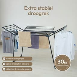 Meisterhome - Extra Groot Droogrek - Zwart- inklapbaar – Droogtoren - 25 meter drooglengte – Extra stevig en licht - Wasrek van carbon staal – Tot 30kg wasgoed — thumbnail 2