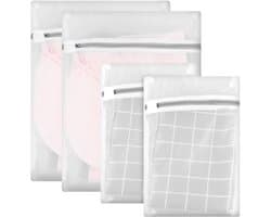 IMPERATORIS® Waszakjes voor Wasmachine - Bescherming voor Fijne Was en Schoenen - Mesh Wasnet met Rits - Voorkomt Slijtage - Set van 4 - Wit - 40 x 30 cm , 30 x 20 cm