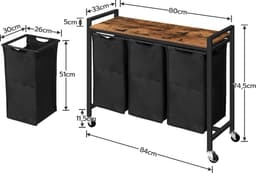 Benelux Select Wasmand 3 vakken – Wassorteerder – Wasmand Op Wielen – Afsluitbare Wielen - 3x 40L Vakken – 84 x 33 x 74,5 cm — thumbnail 5