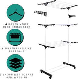 White-Label® Wasrek Inklapbaar op Wieltjes - Droogmolen - Droogtoren Staand — thumbnail 1