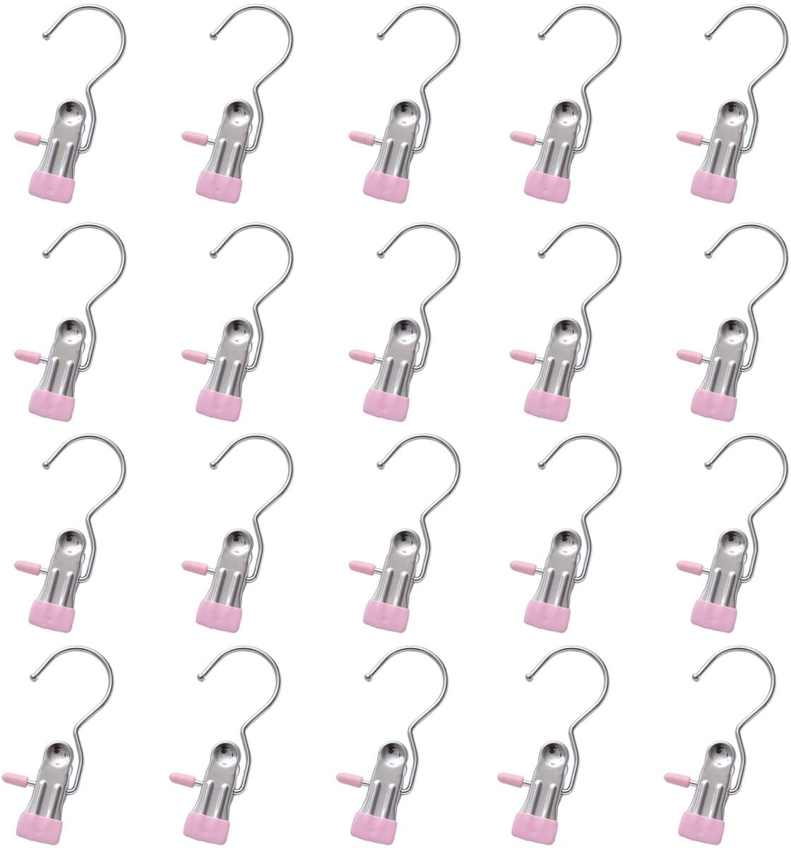 20 Stuks - Wasknijpers - Sokclips - Kledinghangers met Clips - Winddichte clips - Multifunctionele clips - 11,3*4 cm - Roze - RVS - Kledinghaken - Hoedclips - Broekklemmen met Antislip - Voor Rokken, Broeken en Sjaals — afbeelding 1
