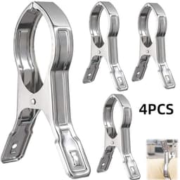 4 stuks-Wasknijpers - Kledingklemmen - Dekenklemmen - Zwembaddekselklemmen - Strandlakenklemmen - RVS - Winddicht - Geschikt voor het drogen van kleding, dekens en dekbedden - Zilver - 14*9cm — thumbnail 1