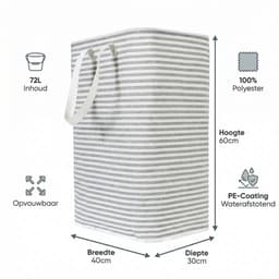 Somstyle Wasmand - 72 Liter - Opvouwbare Wasbox - 40 x 30 x 60 CM - Opbergmand voor Was - Grijs / Wit — thumbnail 5