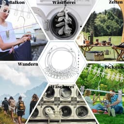 Dailygoods- Waslijn Uittrekbaar 1,8m - Draagbare Campingwaslijn - 12 Wasknijpers - Multifunctionele Waslijn - Inclusief Opbergzak - Eenvoudige Installatie - Reiswaslijn — thumbnail 2