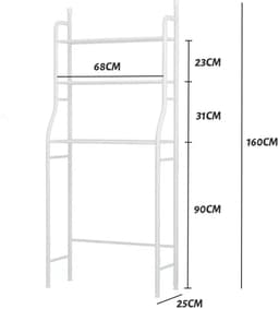 Wasmachine rek 68x25x155 cm – badkameropberger – multifunctionele 3-laagse opslag – perforatievrij – huishoudelijk rek – wit – stabiel en ruimtebesparend — thumbnail 2