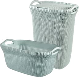 Curver Knit Wasmand met deksel 57L + Wasmand 40L - Blauw/Grijs — thumbnail 1
