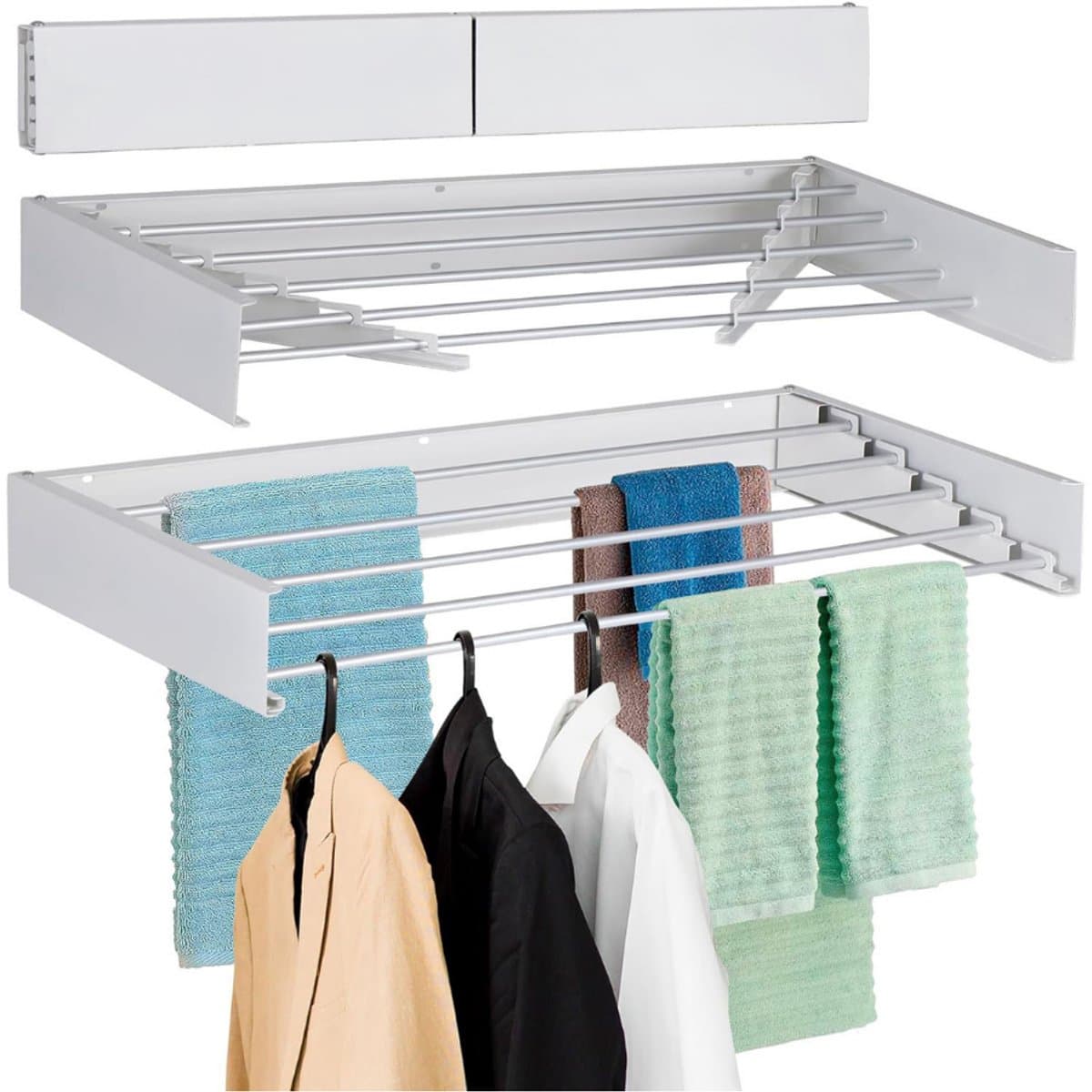 Livista Opvouwbaar Wanddroogrek – 100x50x10.5 cm – Aluminium – Stevig en Ruimtebesparend – Voor Binnen & Buiten – Wit — afbeelding 1