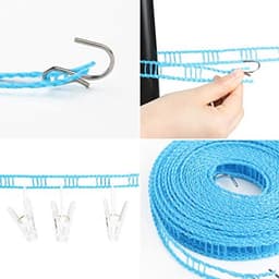 Draagbare Winddichte Nylon Waslijn - 3 Stuks 8m met Antislip Pins voor Binnen en Buiten — thumbnail 4