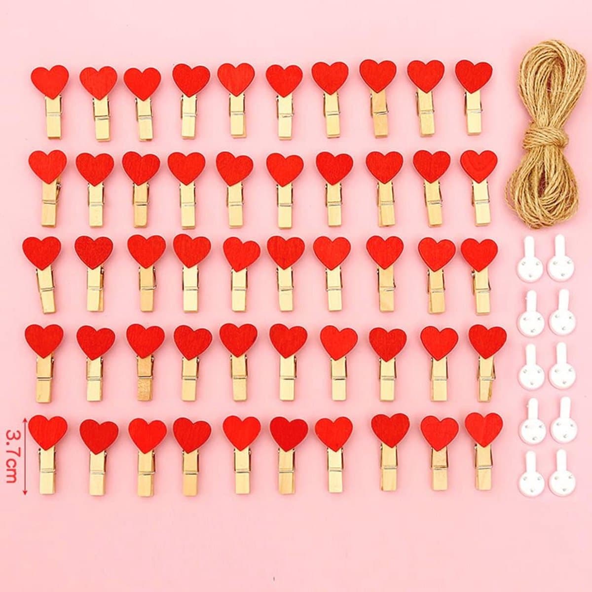 Mini Houten Wasknijpers Set - 50 Decoratieve Klemmen met 10 Meter Jute Koord voor Foto's en Creatief Handwerk — afbeelding 1
