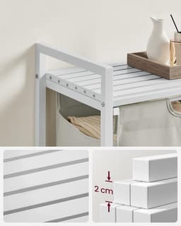 Furnstar Wasmand - Wasverzamelaar met plank - Wasbox - Afneembare waszak van Oxford weefsel - Metalen frame - 65 L - 50 x 33x 72 cm - Crèmewit Mat Wit — thumbnail 5
