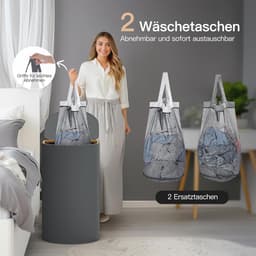 Wasmand met Deksel en Grote Capaciteit voor Vuile Was - 140 Liter, 2 Vakken en 4 Afneembare Binnenzakken, Beige-Lichtgrijs — thumbnail 4