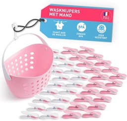 Zachte Wasknijpers met Mandje - 40 Stuks Roze-Wit — thumbnail 1
